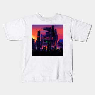 Cyberpunk City PixelArt Kids T-Shirt